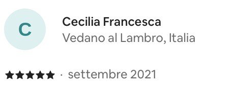 Recensione 5 stelle di Cecilia Francesca — ospite da Vedano al Lambro, Italia